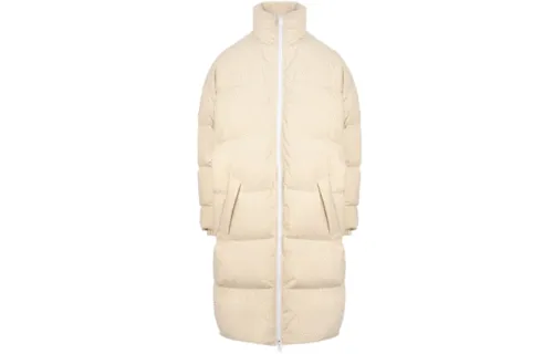 Bottega Veneta Solid Color Detachable Hood Mid Length Puffer Jacket Women's Beige
