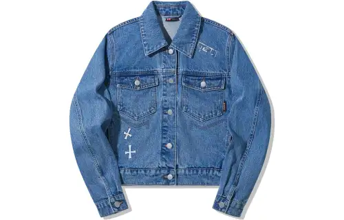 Li Ning Denim Jackets Women's Light Denim Blue Lapel Moderate Straight Fit