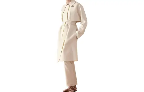 HERMES Coats Women's Gray White Lapel Moderate