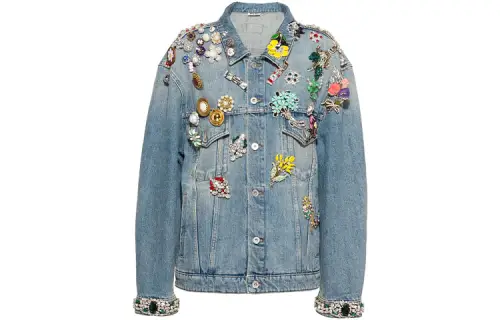 MIU MIU Denim Jackets Women's Blue Lapel Moderate Straight Fit