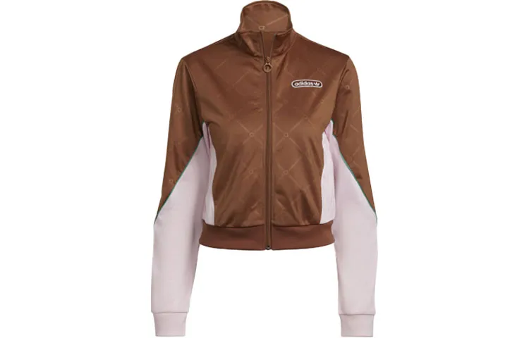 Adidas Originals Cropped Coats Women's Brown Stand Collar Moderate Nipped-in Waist
