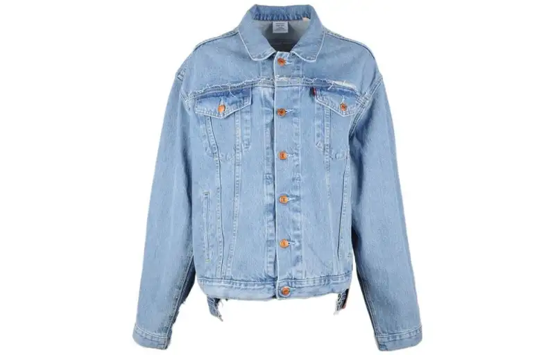 Vetements Denim Jackets Women's Sky Blue Square Collar Moderate Straight Fit