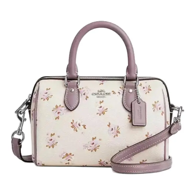 COACH Rowan Coated Canvas Boston Bag, Crossbody Handbag Small Women's Chalk White