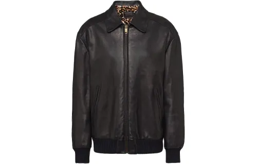PRADA Leather Jackets Women's Black Lapel Moderate