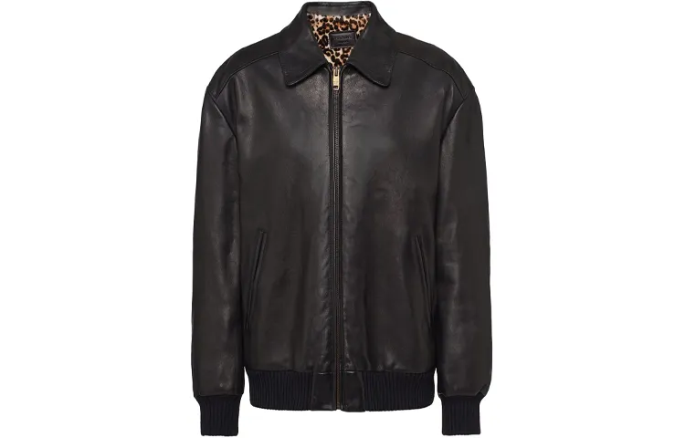 PRADA Leather Jackets Women's Black Lapel Moderate