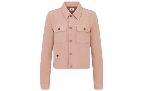 DIOR Quarterly New Products Denim Jackets Women's Pink Lapel Moderate Straight Fit