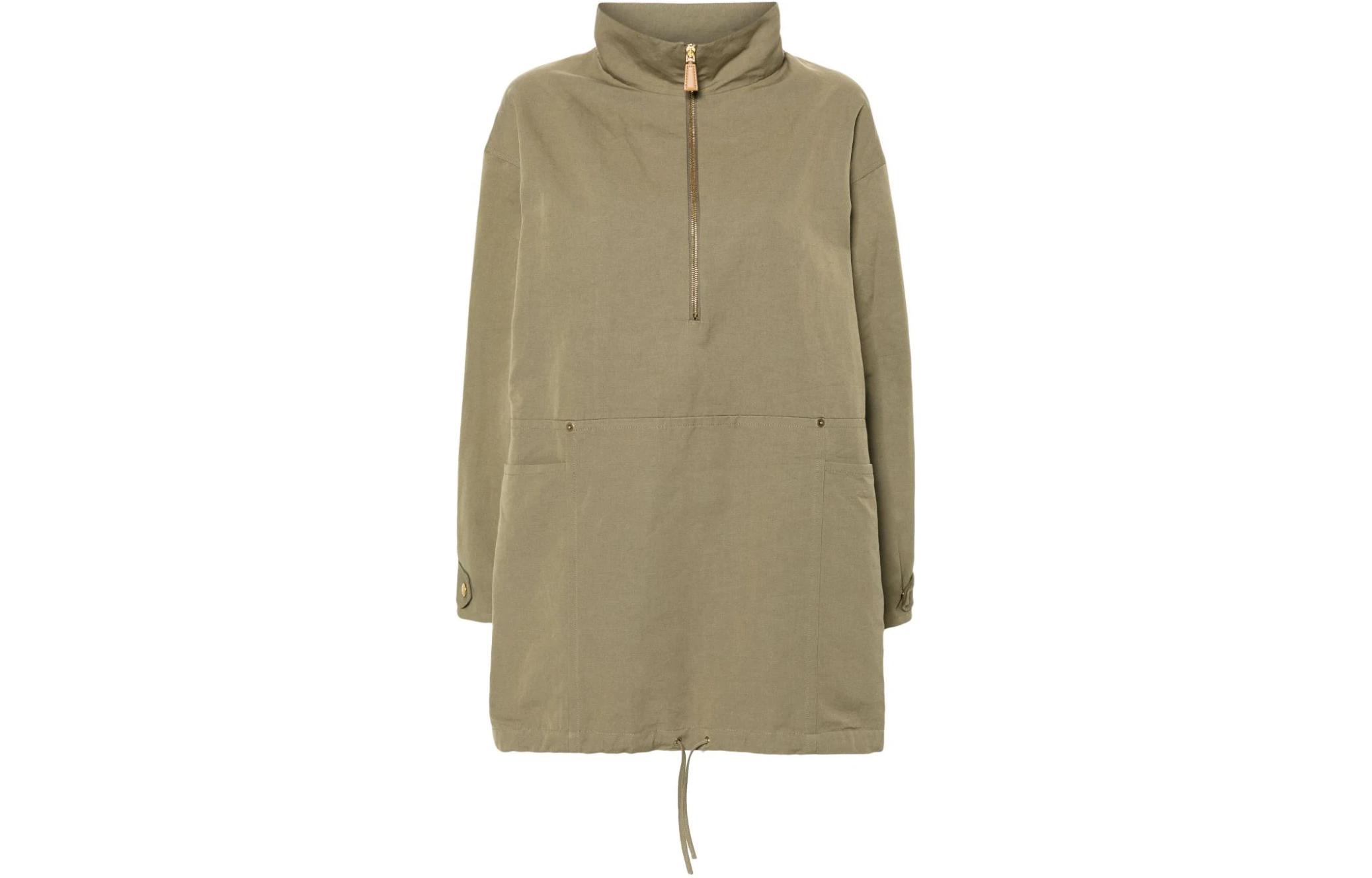 PRADA Prada SS24 Panama Cotton Solid Color Zipper Stand Collar Loose Long Sleeve Parka Women's Khaki Green
