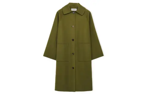 LOEWE Raglan Wool And Cashmere Coat Olive Green