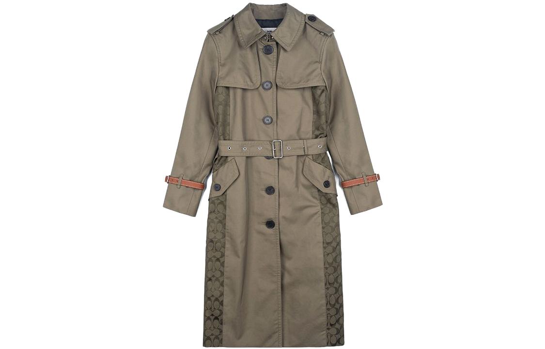 COACH Trench Coats Women's Laurel Green Lapel Moderate
