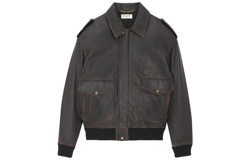 SAINT LAURENT FW23 Leather Jacket Women's Liquorice