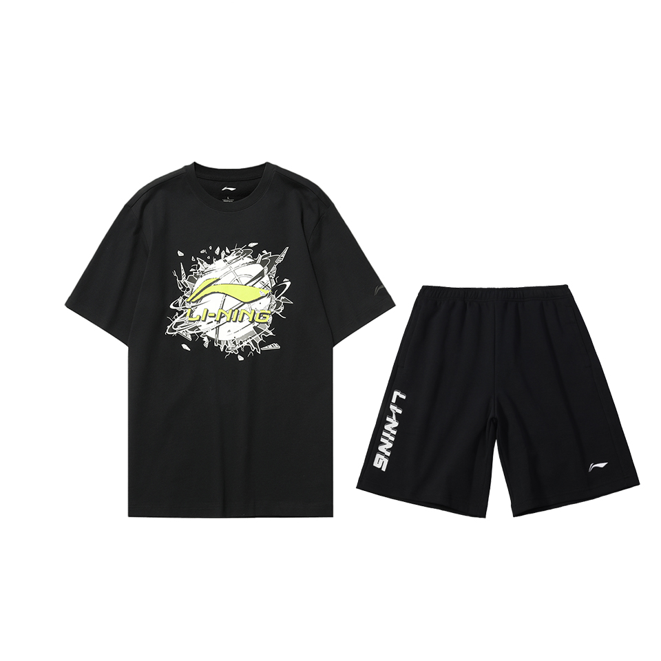 Li Ning Casual Sportswear Men’s Black Short Sleeved Shirt+Black Shorts