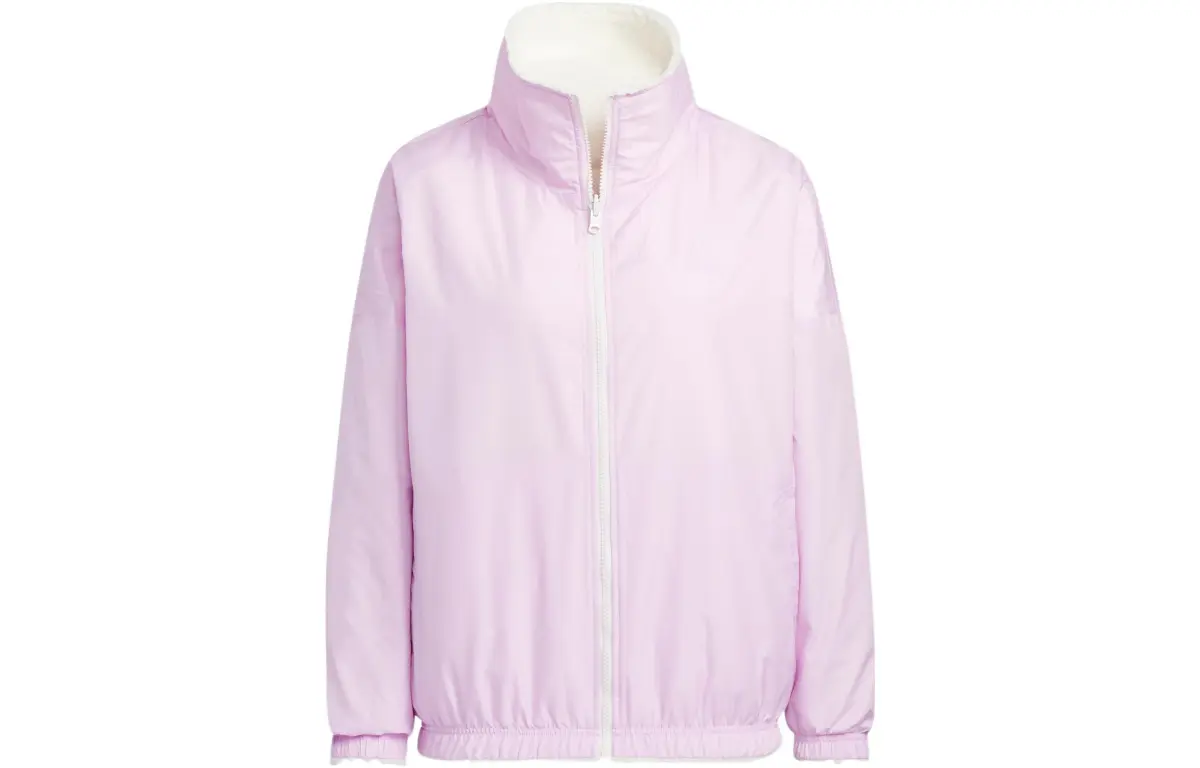 Adidas Velvet Jackets Women's Pink White Stand Collar Moderate