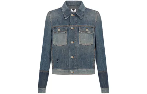 DIOR Quarterly New Products Denim Jackets Women's Blue Square Collar Moderate Straight Fit