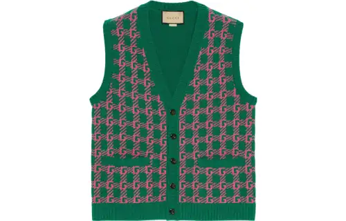 GUCCI Vests Women's Green V Neck Moderate Other