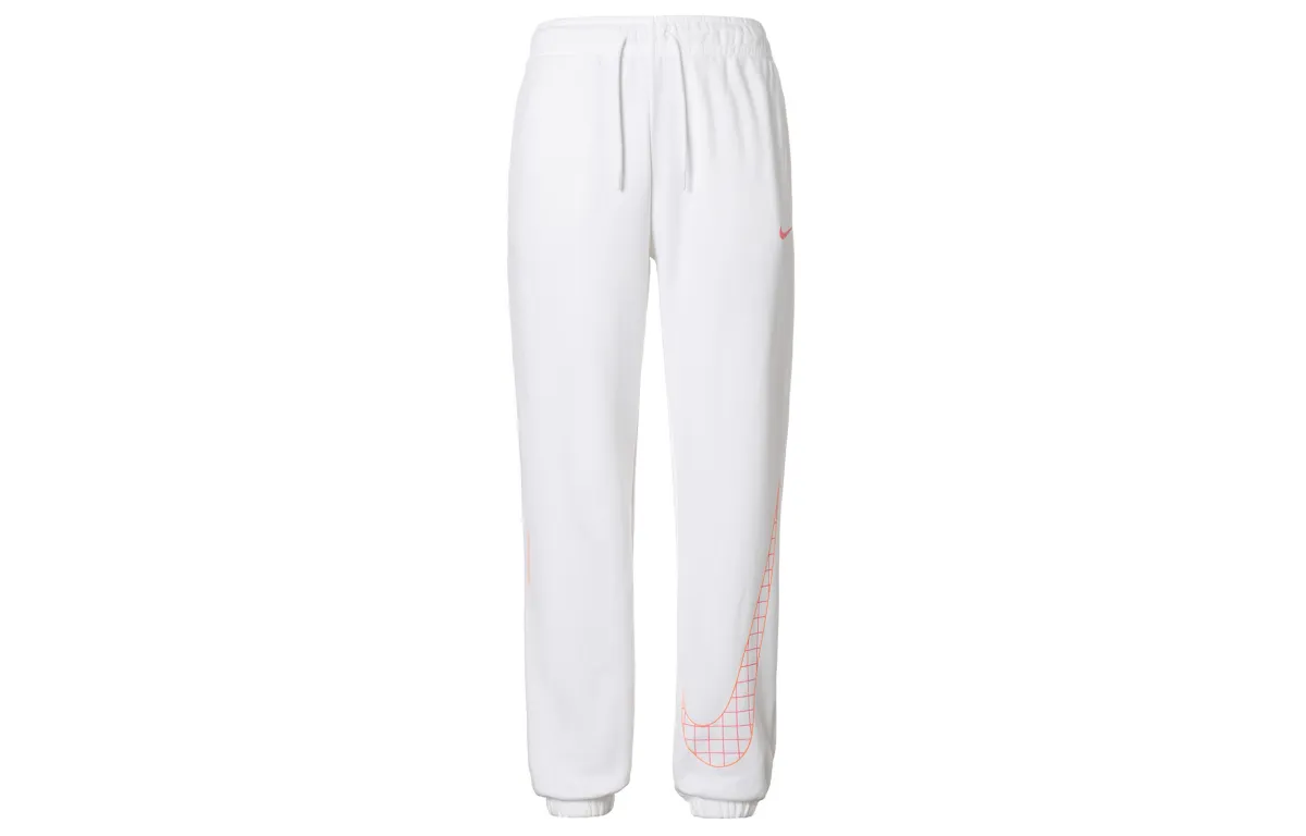 Nike Brand Logo Print Elastic Cuff Fleece Lined Casual Pants Women's White
