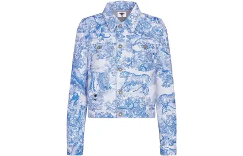 DIOR Quarterly New Products Denim Jackets Women's Blue Lapel Moderate Straight Fit