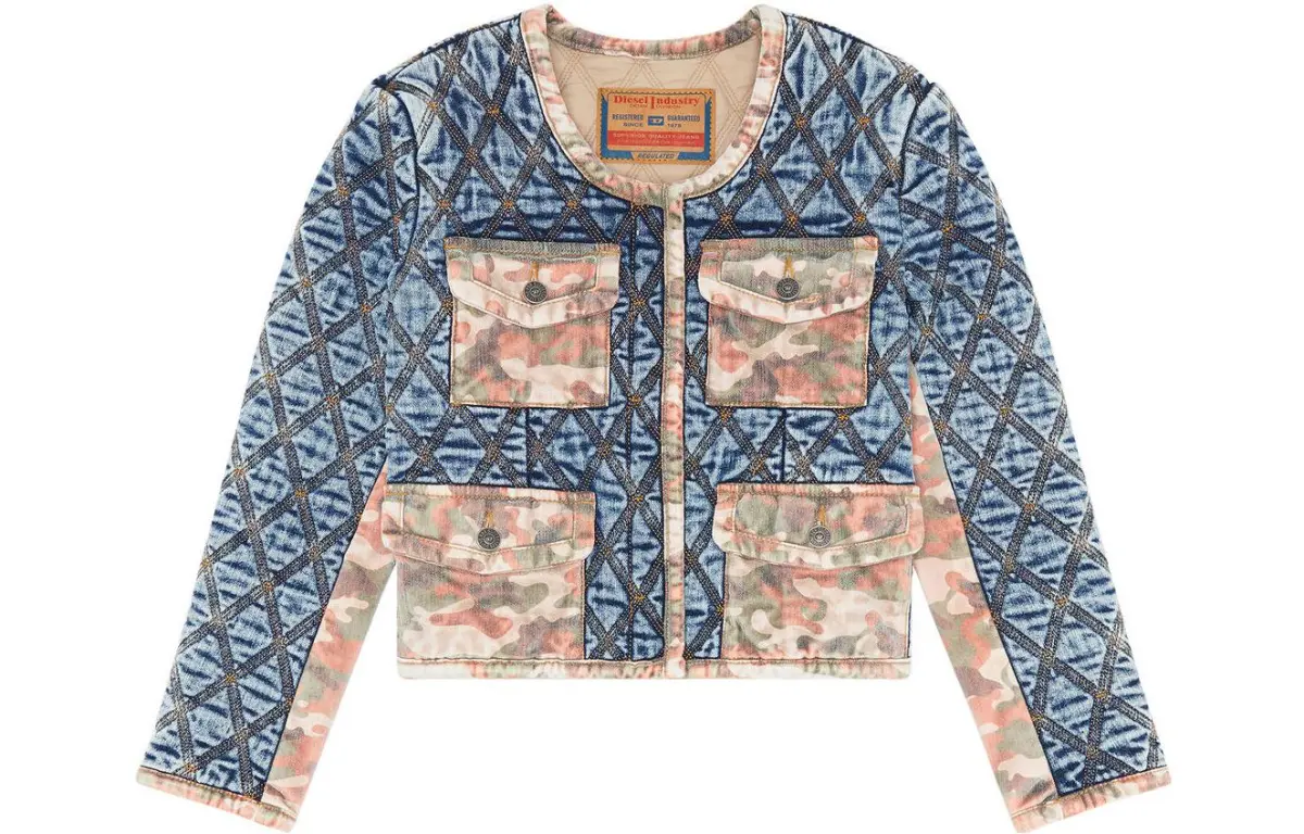 DIESEL Cropped Coats Women's Blue Crew Neck Moderate Nipped-in Waist