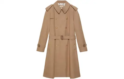 GUCCI Washed Gabardine Trench Coat Brown
