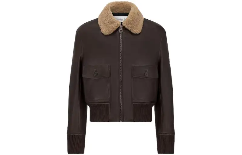 DIOR Leather Jackets Women's Brown Lapel Moderate Other