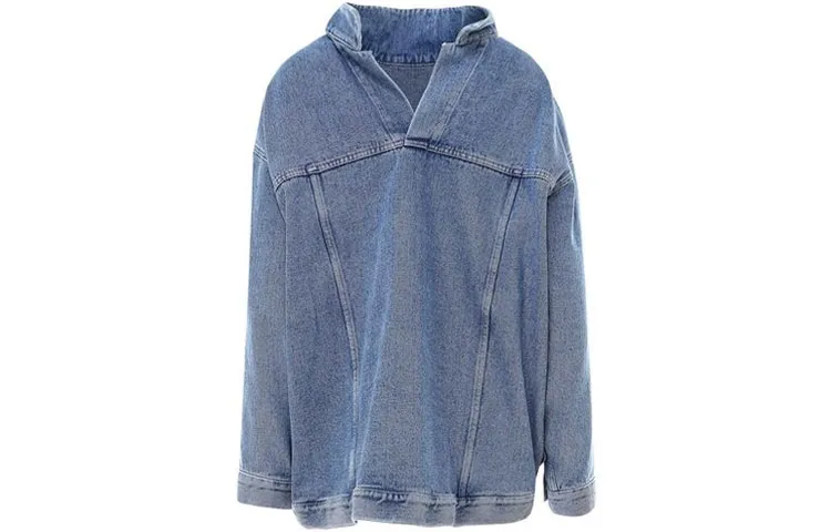 Balenciaga Denim Jackets Women's Blue V-neck Moderate Straight Fit