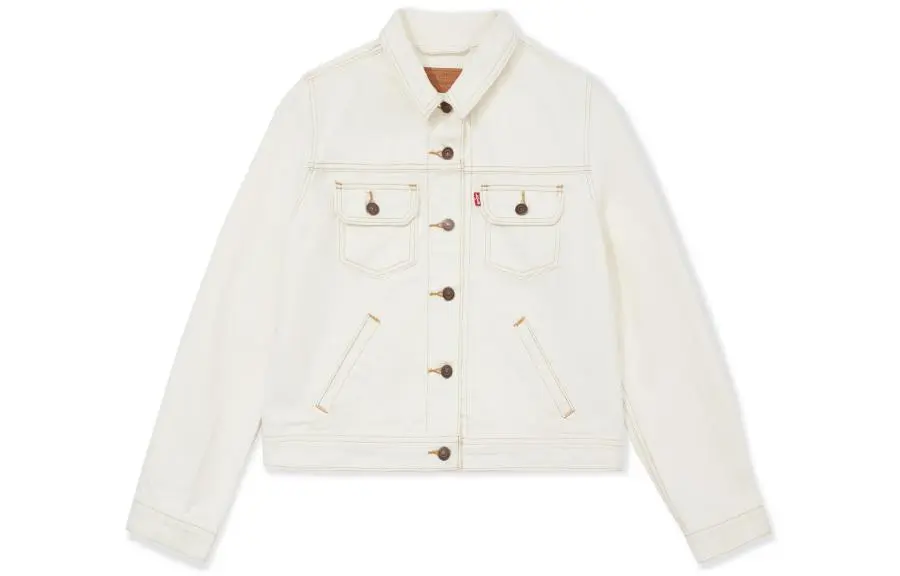 Levi's Cropped Coats Women's White Lapel Moderate Straight Fit