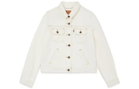 Levi's Cropped Coats Women's White Lapel Moderate Straight Fit