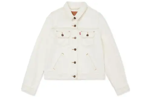 Levis Cropped Coats Women's White Lapel Moderate