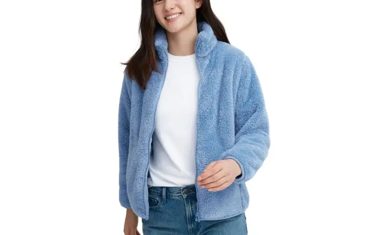 UNIQLO Velvet Jackets Women's Lake Blue Stand Collar Moderate