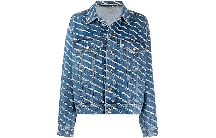 Alexander wang FW21 Twill Logo Print Hot Girl Denim Jacket Women's Blue