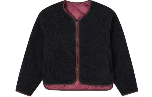 Converse REVERSIBLE SHERPA Cropped Coats Women's Black U Neck Moderate