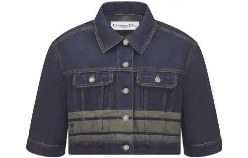 DIOR Denim Jackets Women's Blue Lapel Moderate Straight Fit