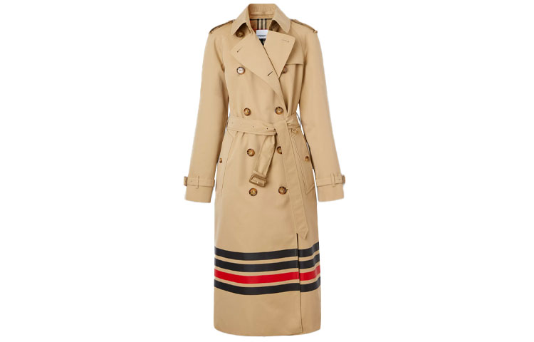 Burberry Burberry striped print Gabardine plaid trench coat women's brown