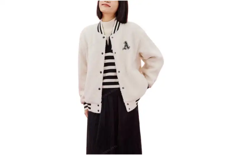 ANTA Life Collection Baseball Jerseys Women's Vanilla White 1 Baseball Collar Thickened And Fleece Lined