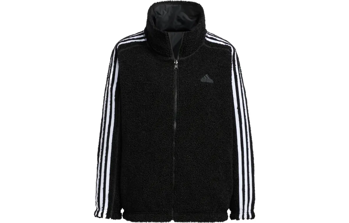 Adidas Velvet Jackets Women's Black Stand Collar Moderate Straight Fit