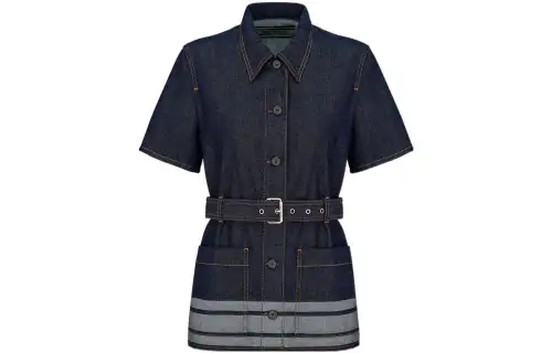 DIOR Denim Jackets Women's Blue Lapel Moderate Straight Fit