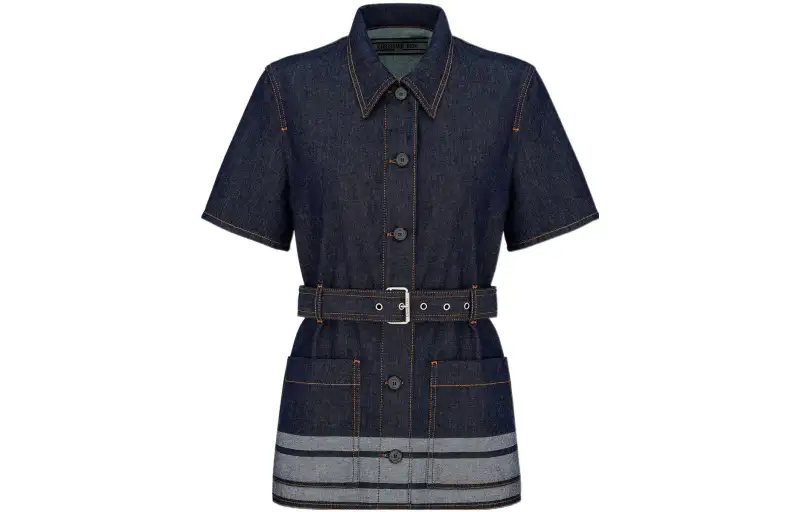DIOR Denim Jackets Women's Blue Lapel Moderate Straight Fit