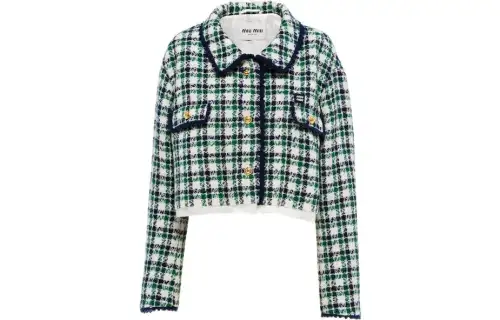 MIU MIU Cropped Coats Women's Green Lapel Moderate