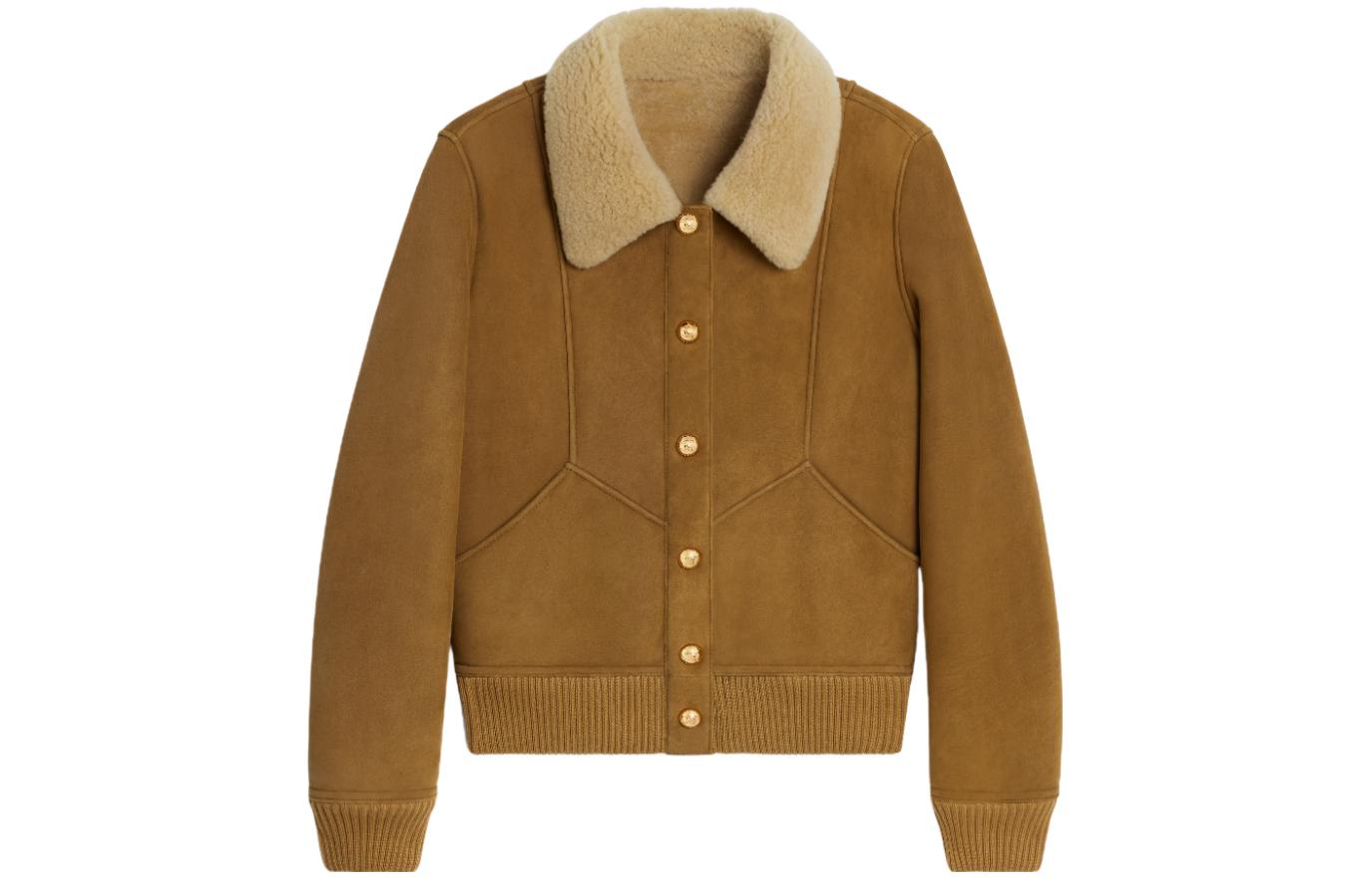 CELINE FW23 Leather Jacket Coat Women's Brown
