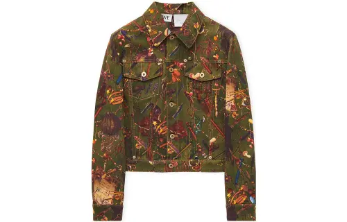 LOEWE Denim Jackets Women's Olive Green Lapel Moderate Straight Fit