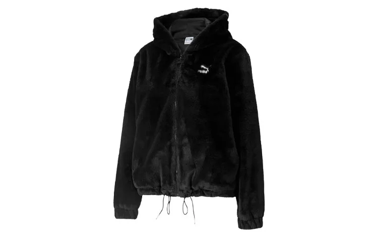PUMA Casual Velvet Jackets Women's Black Hooded Moderate