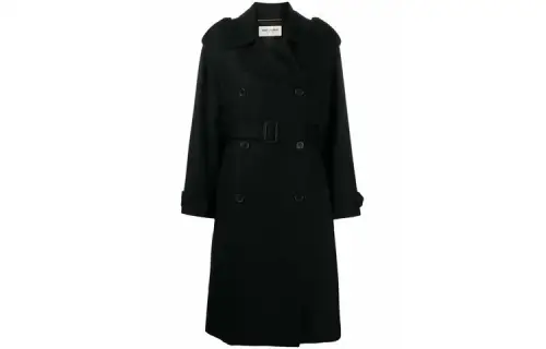 SAINT LAURENT Trench Coats Women's Black Lapel Moderate