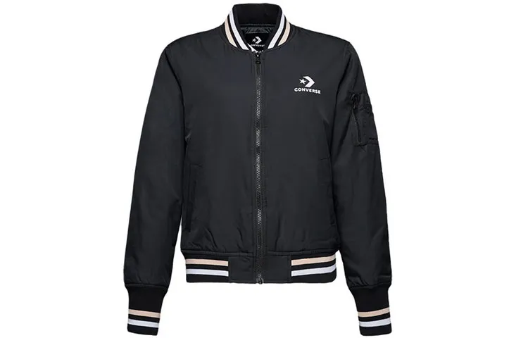 Converse Baseball Jackets Women's Black Baseball Collar Moderate Straight Fit