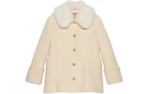 GUCCI Cropped Coats Women's Apricot Fur Collar Moderate