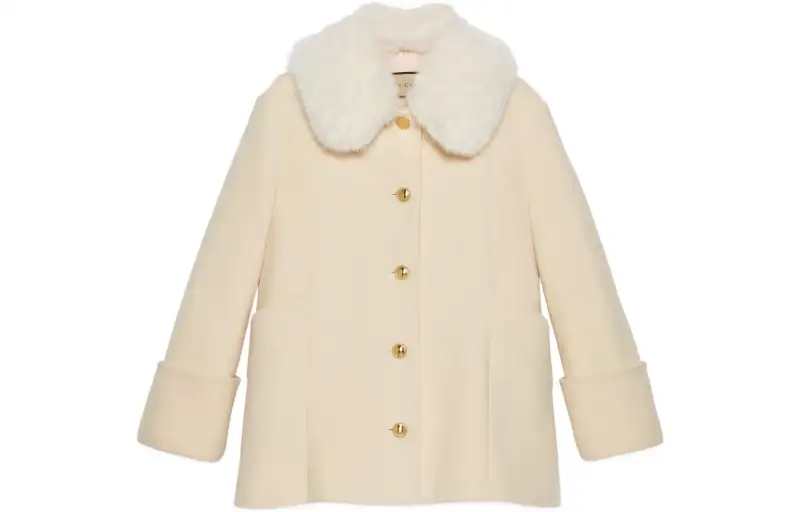 GUCCI Cropped Coats Women's Apricot Fur Collar Moderate