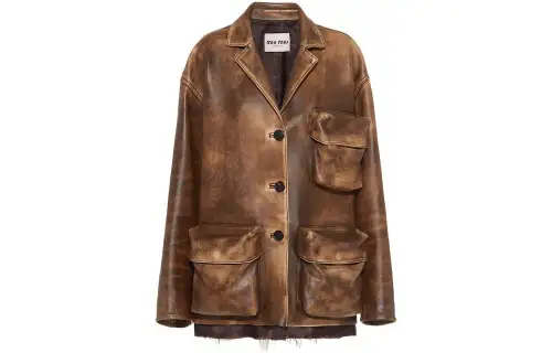MIU MIU SS23 Leather Jacket Women's Cocoa Brown