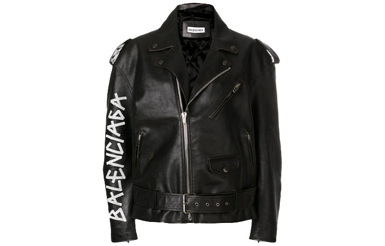 Balenciaga Leather Jackets Women's Black Lapel Moderate Biker Jacket