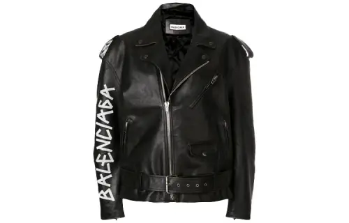 Balenciaga Leather Jackets Women's Black Lapel Moderate Biker Jacket