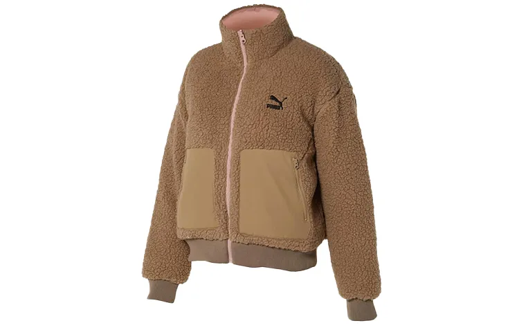 PUMA DEVA Velvet Jackets Women's Brown Pink Stand Collar Moderate