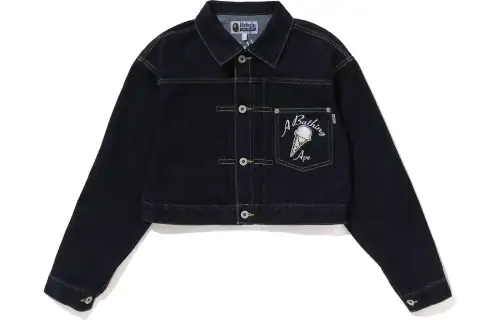 A BATHING APE Denim Jackets Women's Blue Lapel Moderate Straight Fit