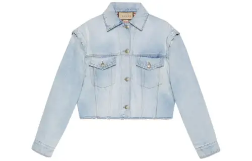 GUCCI Cropped Coats Women's Blue Lapel Moderate
